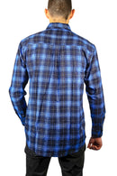 Mens 100% Cotton Flannelette Shirt Long Sleeve Check Authentic Flannel - Blue - 8XL