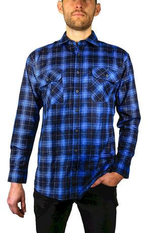 Mens 100% Cotton Flannelette Shirt Long Sleeve Check Authentic Flannel - Blue - 9XL