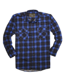 Mens 100% Cotton Flannelette Shirt Long Sleeve Check Authentic Flannel - Blue - 9XL