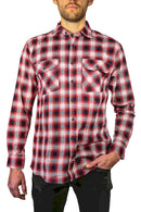 Mens 100% Cotton Flannelette Shirt Long Sleeve Check Authentic Flannel - Red/Navy - 3XL
