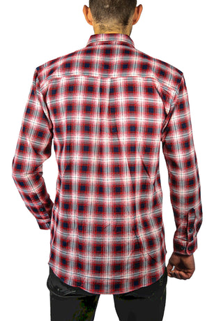 Mens 100% Cotton Flannelette Shirt Long Sleeve Check Authentic Flannel - Red/Navy - 3XL