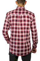 Mens 100% Cotton Flannelette Shirt Long Sleeve Check Authentic Flannel - Red/Navy - 5XL