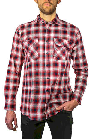 Mens 100% Cotton Flannelette Shirt Long Sleeve Check Authentic Flannel - Red/Navy - 9XL