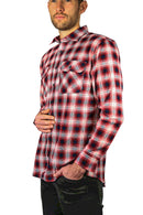 Mens 100% Cotton Flannelette Shirt Long Sleeve Check Authentic Flannel - Red/Navy - 9XL
