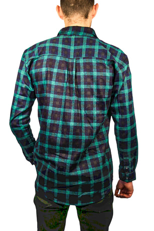Mens 100% Cotton Flannelette Shirt Long Sleeve Check Authentic Flannel - Green/Navy - 8XL