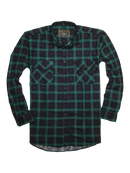 Mens 100% Cotton Flannelette Shirt Long Sleeve Check Authentic Flannel - Green/Navy - XL