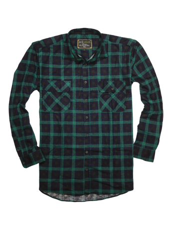 Mens 100% Cotton Flannelette Shirt Long Sleeve Check Authentic Flannel - Green/Navy - XL