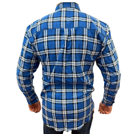 Mens Flannelette Long Sleeve Pullover Shirt 100% Cotton Flannel - Half Placket - Navy - 3XL