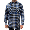 Mens Flannelette Long Sleeve Pullover Shirt 100% Cotton Flannel - Half Placket - Blue/Black - 6XL