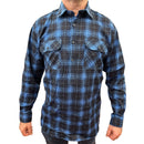 Mens Flannelette Long Sleeve Pullover Shirt 100% Cotton Flannel - Half Placket - Blue - 3XL