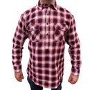 Mens Flannelette Long Sleeve Pullover Shirt 100% Cotton Flannel - Half Placket - Red/Navy - 8XL