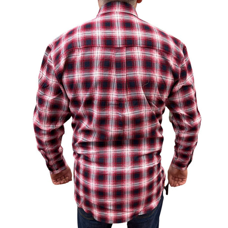 Mens Flannelette Long Sleeve Pullover Shirt 100% Cotton Flannel - Half Placket - Red/Navy - XXL