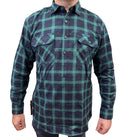 Mens Flannelette Long Sleeve Pullover Shirt 100% Cotton Flannel - Half Placket - Green/Navy - L