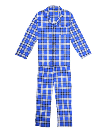 Mens Flannelette Pyjama Set Sleepwear Soft 100% Cotton PJs Two Piece Pajamas - Blue - 3XL