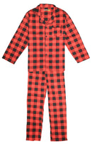 Mens Flannelette Pyjama Set 100% Cotton Long Sleeve Pants Soft Warm PJs - Red - XL