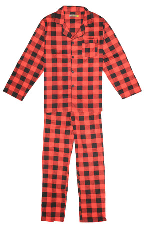 Mens Flannelette Pyjama Set 100% Cotton Long Sleeve Pants Soft Warm PJs - Red - XXL