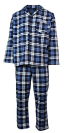 Mens Plus Size Flannelette Pyjamas 100% Cotton PJs Set Top Pants in Blue Check - 7XL