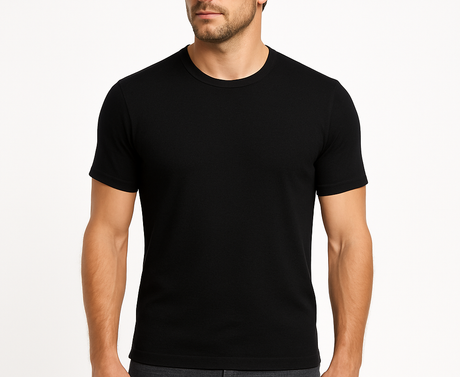Mens 100% Pure Merino Wool Crew Neck Short Sleeve Top T Shirt Thermal Underwear - Black - Large (100cm)