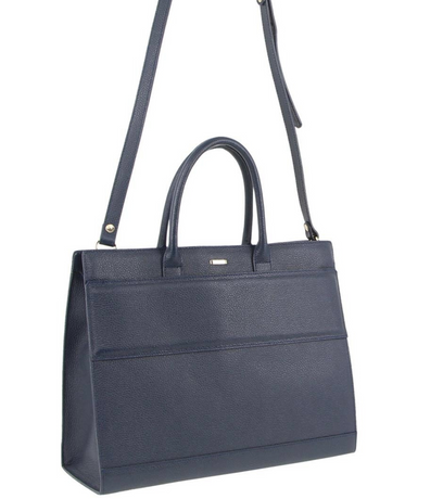 Morrissey Italian Structured Leather Tote Unisex Computer Bag Handbag - Navy