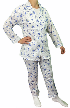 Womens PYJAMAS PJs Set Pajamas Ladies Cotton PJ Womens Long Sleeve Sleepwear - Blue - 16