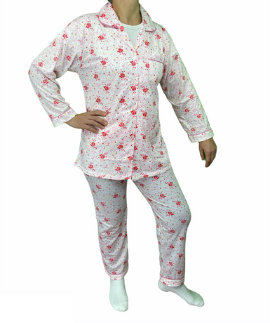 Womens PYJAMAS PJs Set Pajamas Ladies Cotton PJ Womens Long Sleeve Sleepwear - Pink - 12