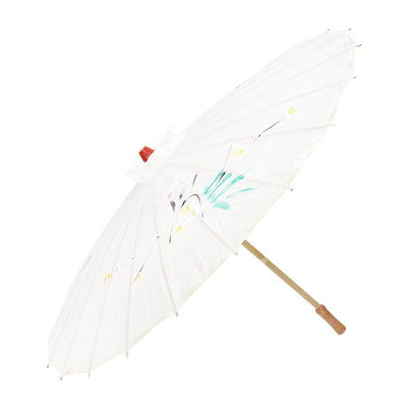 2pc Set Parasol Umbrella Black + White Chinese Japanese Bamboo Flower Pattern