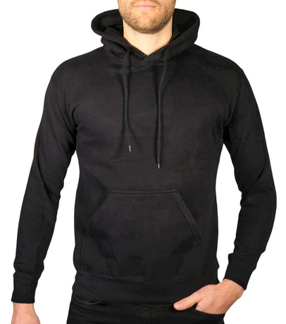 Adult Mens 100% Cotton Fleece Hoodie Jumper Pullover Sweater Warm Sweatshirt - Black