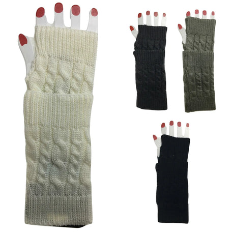 Womens Fingerless Arm Warmers Knitted 20cm Short Gloves Winter  -  Random Colour