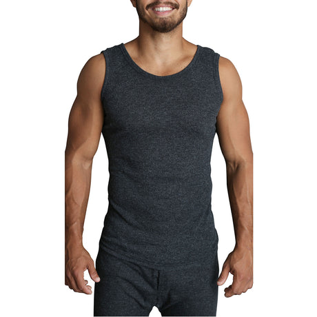 Mens THERMAL Merino Wool Blend Singlet Top Sleeveless Warm Underwear - Black - Black - L
