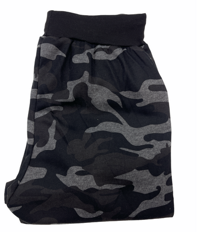 Mens Camouflage Track Pants Fleece Lined Jogger Camo Sweatpants Trackies - Black/Grey - Small/Medium (28