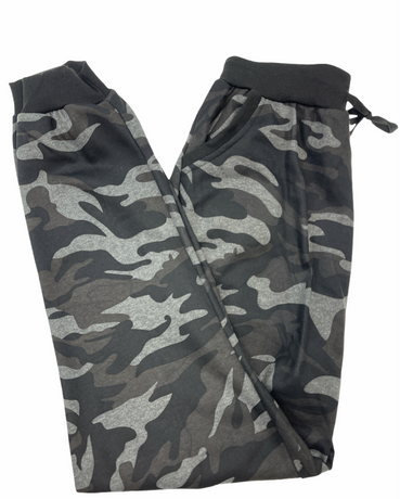 Mens Camouflage Track Pants Fleece Lined Jogger Camo Sweatpants Trackies - Black/Grey - Small/Medium (28