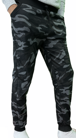 Mens Camouflage Track Pants Fleece Lined Jogger Camo Sweatpants Trackies - Black/Grey - Small/Medium (28
