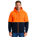HI VIS Jumper Full Zip Hoodie Safety Workwear Fleecy Fleece Jacket Hooded in Orange/Navy - 2XL