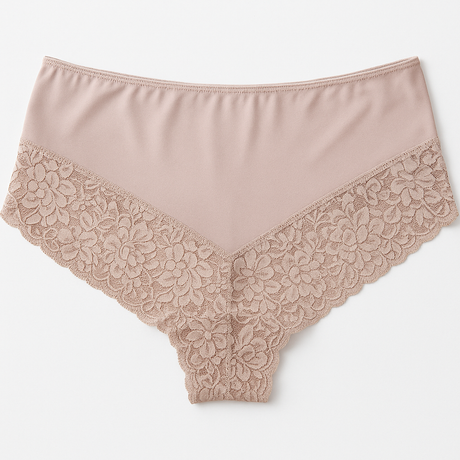 Womens Lace Boyshort Boyleg Full Briefs Underwear Undies in Beige - 10