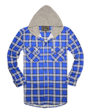 Mens Cotton Flannelette Shirt w Jersey Hood Long Sleeve Flannel - Spanish Blue - 5XL