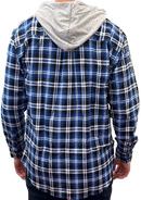 Mens Cotton Flannelette Shirt w Jersey Hood Long Sleeve Flannel - Denim - XL