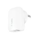 Belkin Dual PD Wall Charger with PPS - 42W Fast Charging for iPhone & Android, 1x USB-C (30W) & 1x USB-A (12W) - White