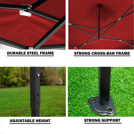 3x3m Pop Up Gazebo Outdoor Tent Folding Marquee Party Camping Market Canopy w/ Side Wall - red