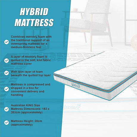 King 20cm Hybrid Mattress – Memory Foam and Innerspring Support