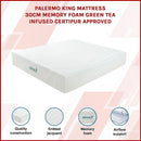 Palermo King Mattress 30cm Memory Foam Green Tea Infused CertiPUR Approved