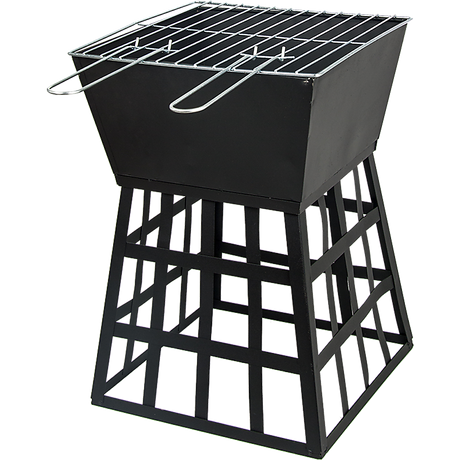 Black Fire Pit Square Log Patio Garden Heater Outdoor Table Top BBQ Camping