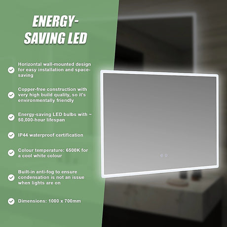 Smart Mirror Bathroom Vanity LED Lighted Wall Mirror 1000x700mm