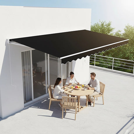 Outdoor Folding Arm Awning Retractable Sunshade Canopy Black 3.0m x 2.5m
