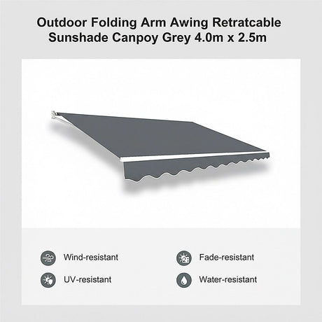 Outdoor Folding Arm Awning Retractable Sunshade Canopy Grey 4.0m x 2.5m