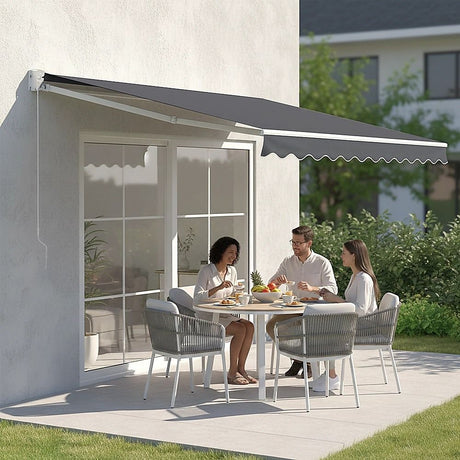 Outdoor Folding Arm Awning Retractable Sunshade Canopy Grey 4.0m x 2.5m