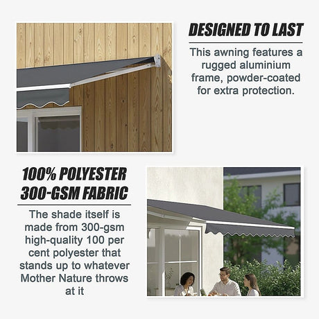 Outdoor Folding Arm Awning Retractable Sunshade Canopy Grey 4.0m x 2.5m
