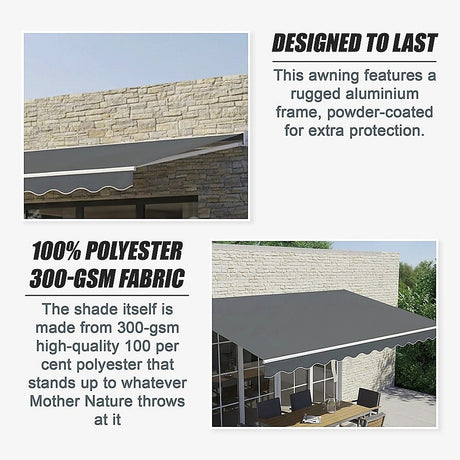 Outdoor Folding Arm Awning Retractable Sunshade Canopy Grey 5.0m x 2.5m