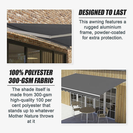 Outdoor Folding Arm Awning Retractable Sunshade Canopy Grey 5.0m x 3.0m