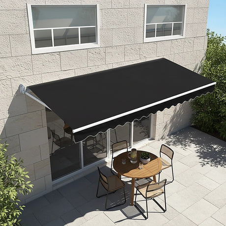 Outdoor Folding Arm Awning Retractable Sunshade Canopy Black 5.0m x 3.0m