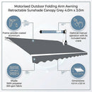 Motorised Outdoor Folding Arm Awning Retractable Sunshade Canopy Grey 4.0m x 3.0m